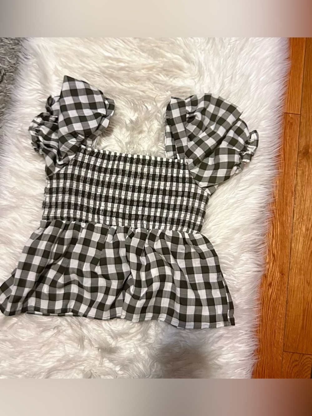 Black and White Gingham Smocked Peplum Top